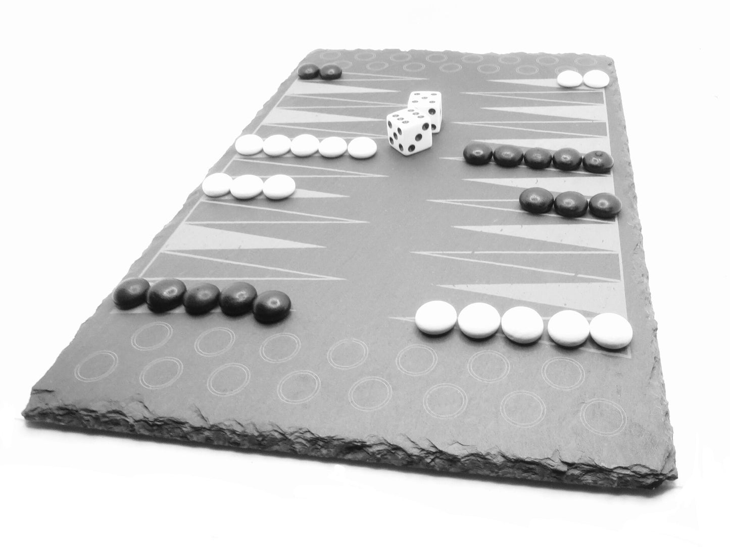 Backgammon set made of natural slate, 30x20 cm with dice