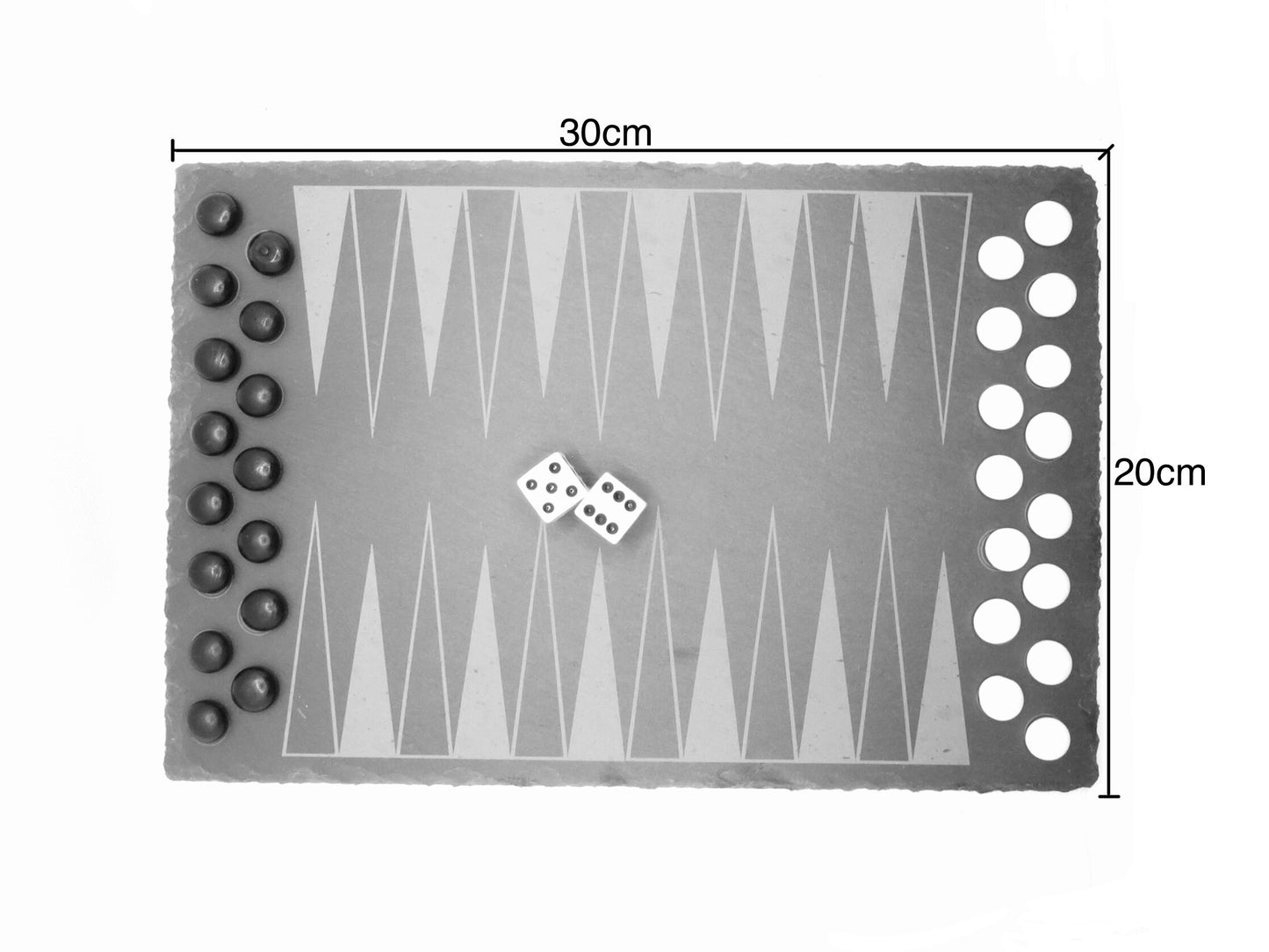 Backgammon set made of natural slate, 30x20 cm with dice