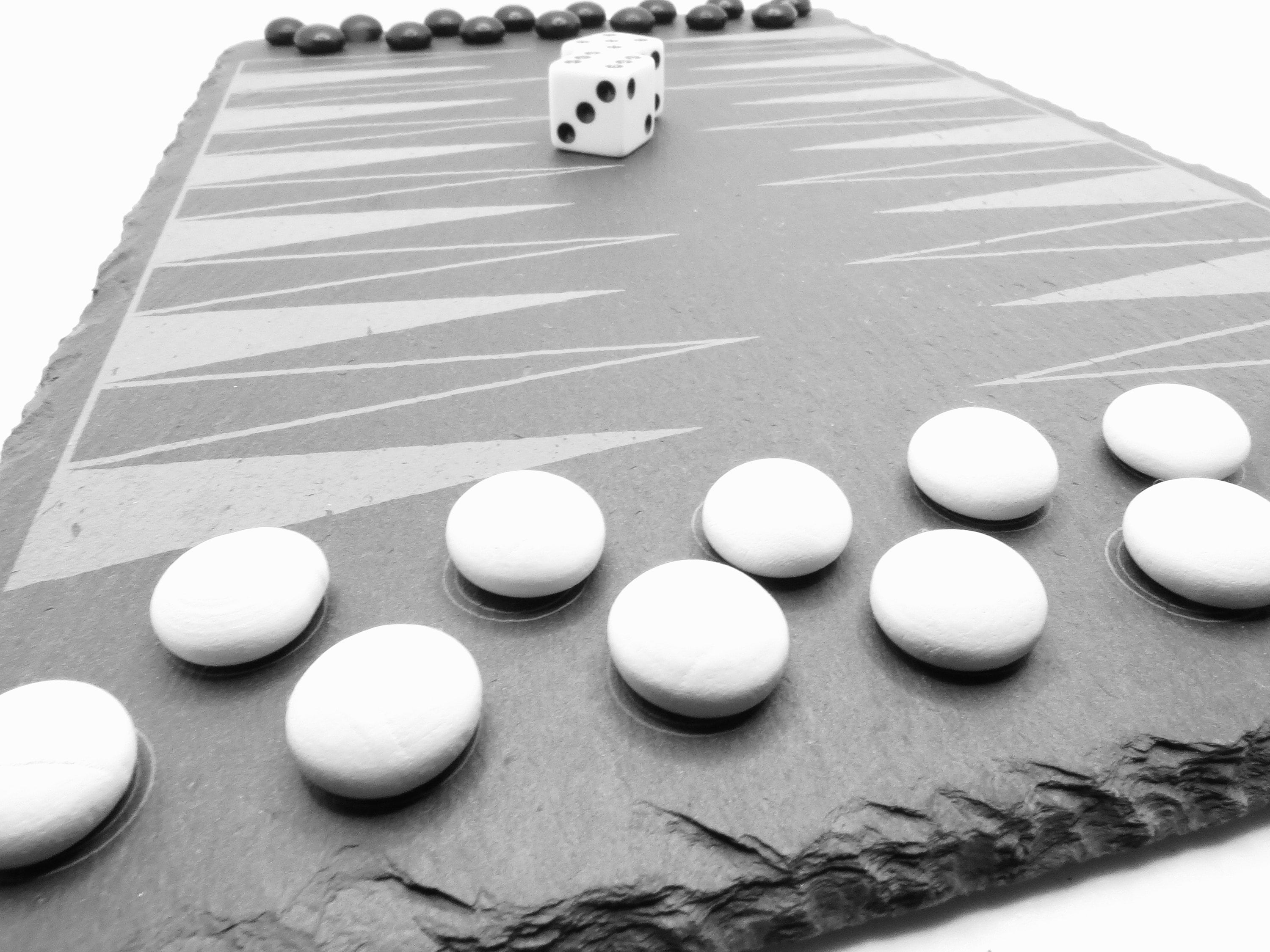 Backgammon Spiel 30x20cm – Edles Naturschiefer Set & Würfel | Personalisiertes Luxus Geschenk