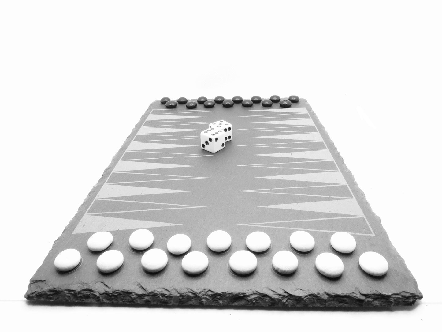 Backgammon set made of natural slate, 30x20 cm with dice