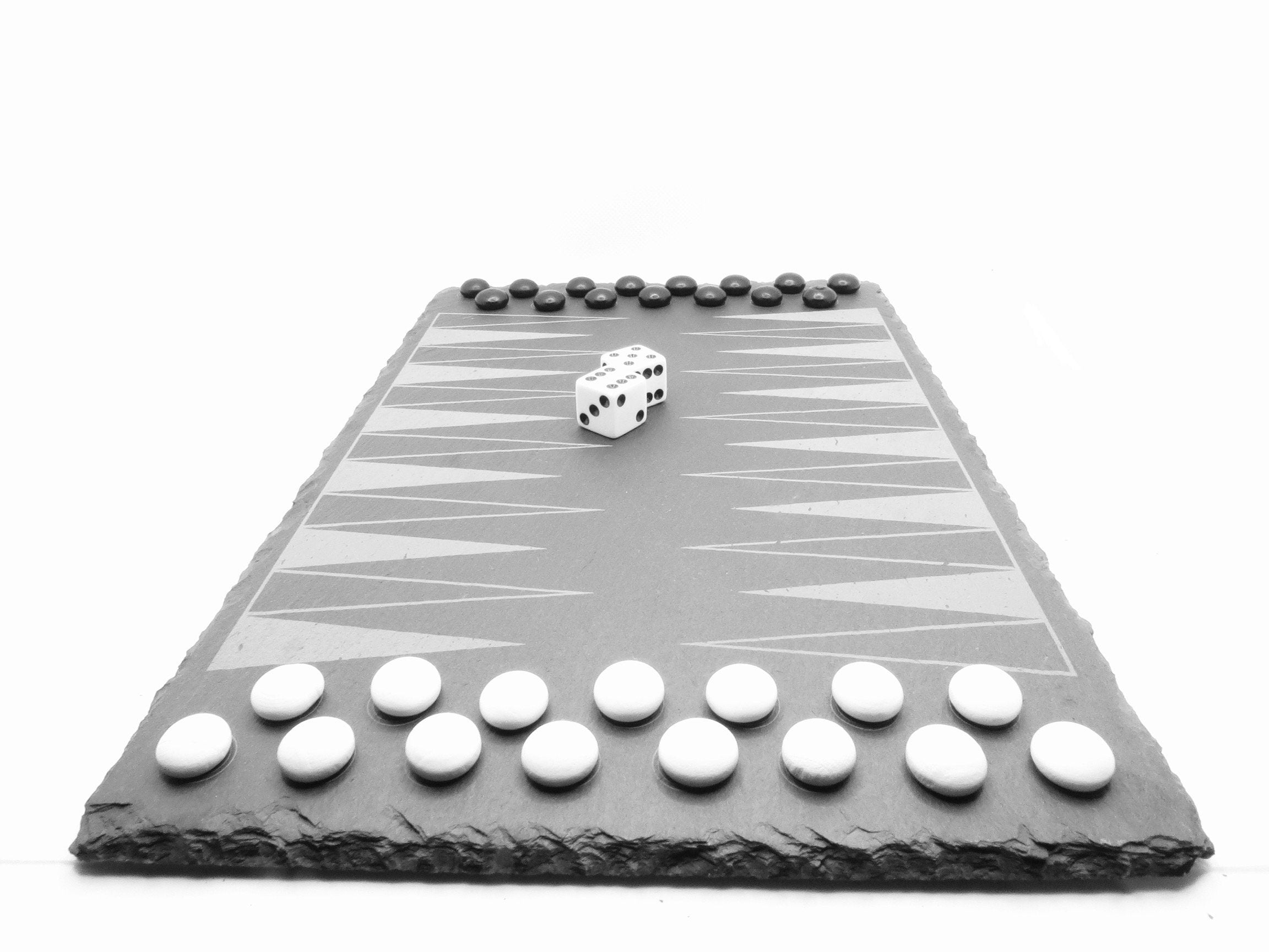 Backgammon Spiel 30x20cm – Edles Naturschiefer Set & Würfel | Personalisiertes Luxus Geschenk